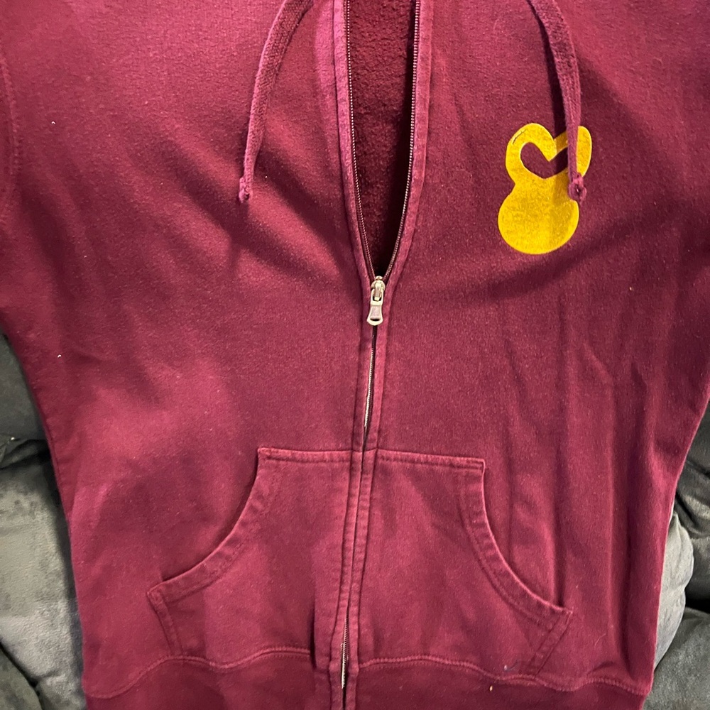 Red and Yellow Zip-Up Sweater with Duck Design
